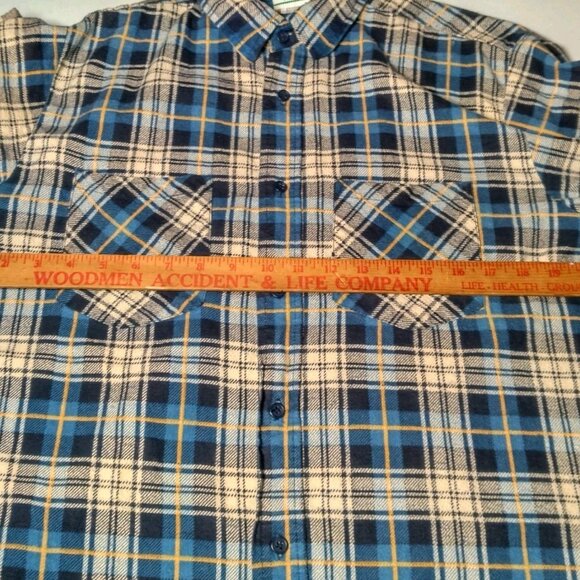 Vitage Ozark Trail Flannel Shirt Men Medium Blue Yellow Plaid Clssic Work Grunge - Picture 7 of 15